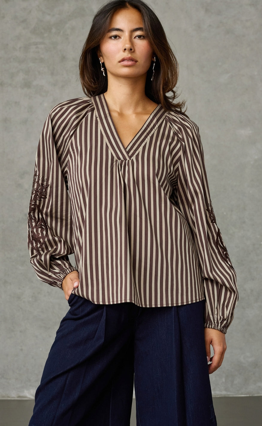 Love & Divine Bluse - Love1529-3 - Brown Stripes