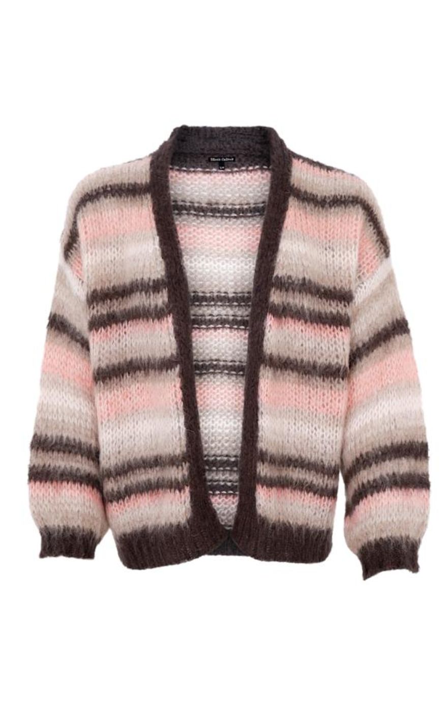 Black Colour Cardigan - Alana Striped - Soft Rose
