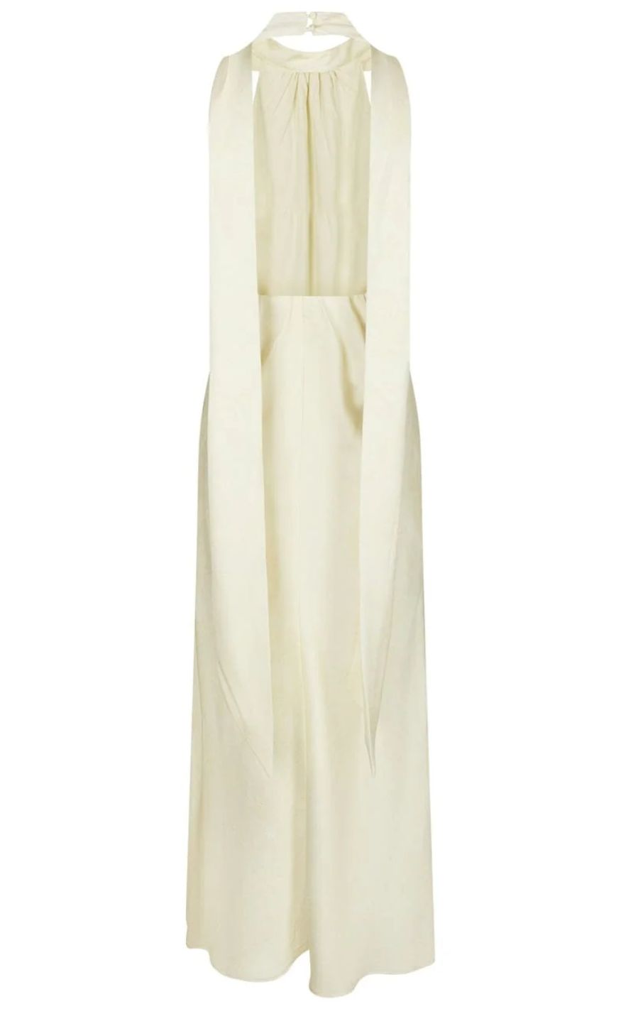 Neo Noir Kjole - Fiona Pattern Satin - Light Yellow