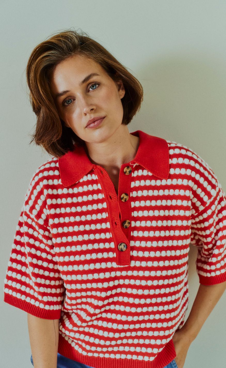 Freequent Pullover - Safir - True Red w. Star Off-White