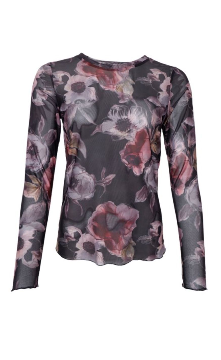 Black Colour Bluse - Kamma Mesh - Black Rose