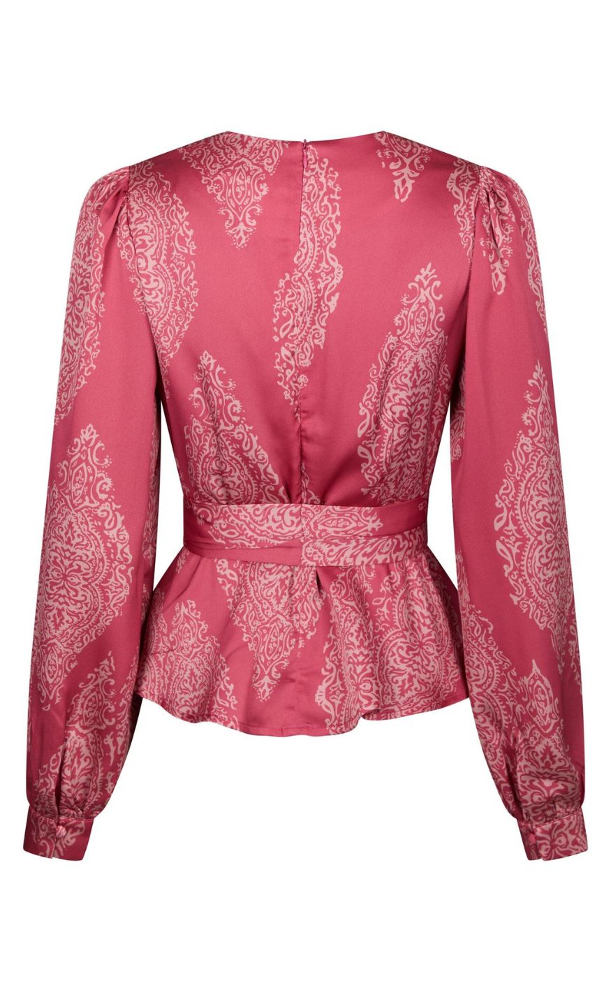 Neo Noir Bluse - Rista Paisley Drop - Cherry Pink