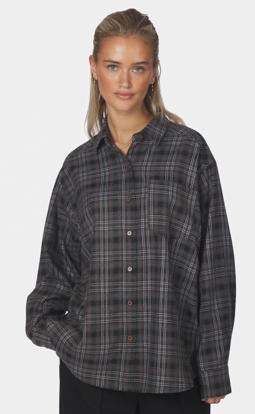 Neo Noir Skjorte - Dalma Flannel Check - Warm Grey