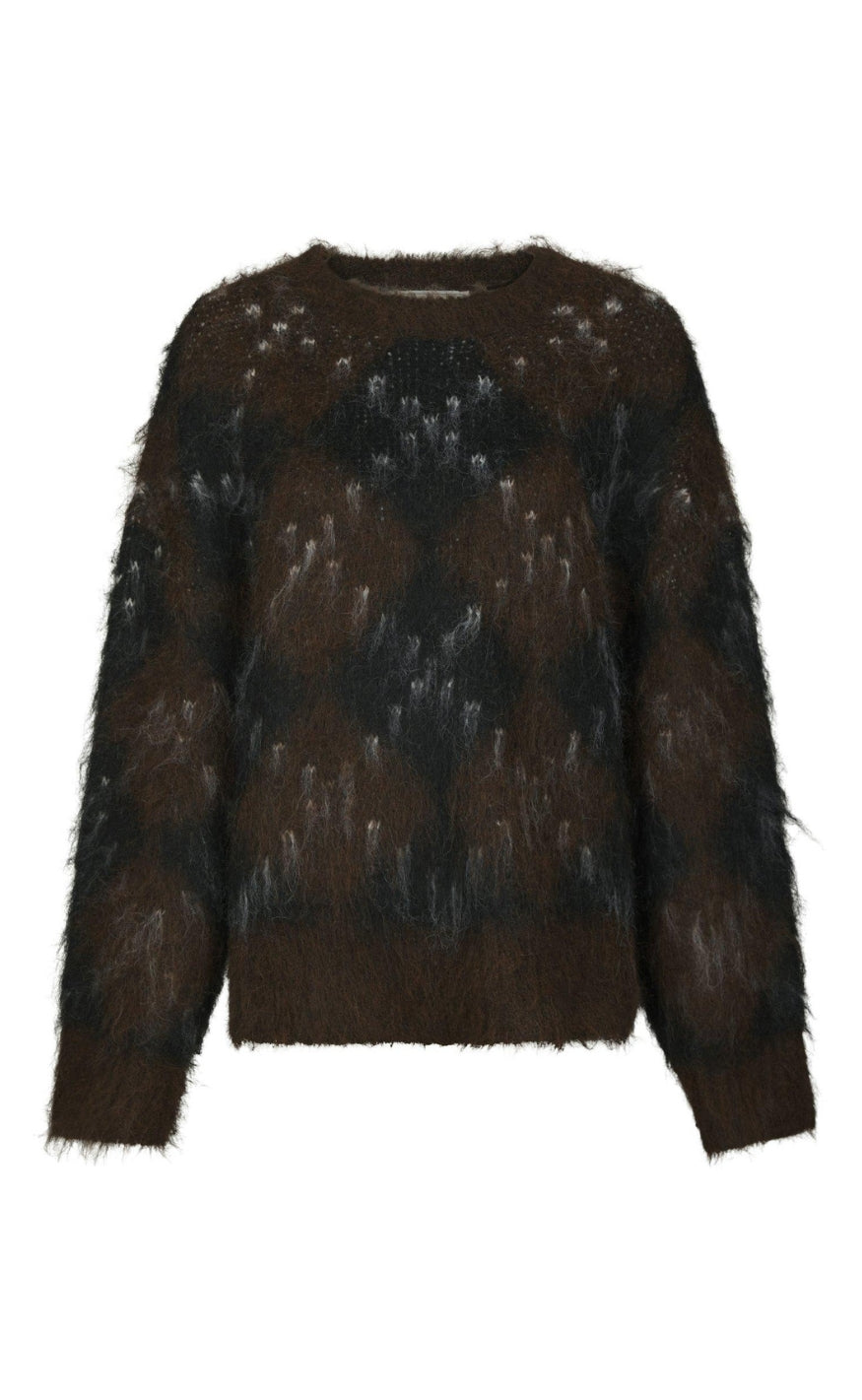 Neo Noir Genser - Roeme Check Fluffy - Dark Brown