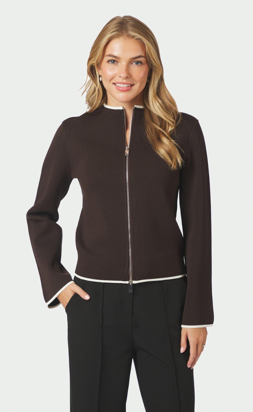Neo Noir Genser - Quiana Zip - Dark Brown