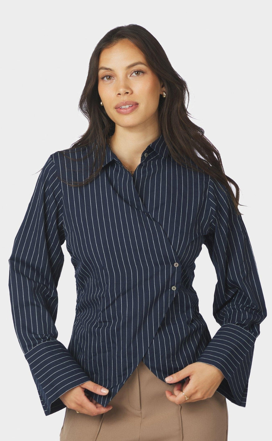 Neo Noir Skjorte - Fenli Slim Stripe - Navy