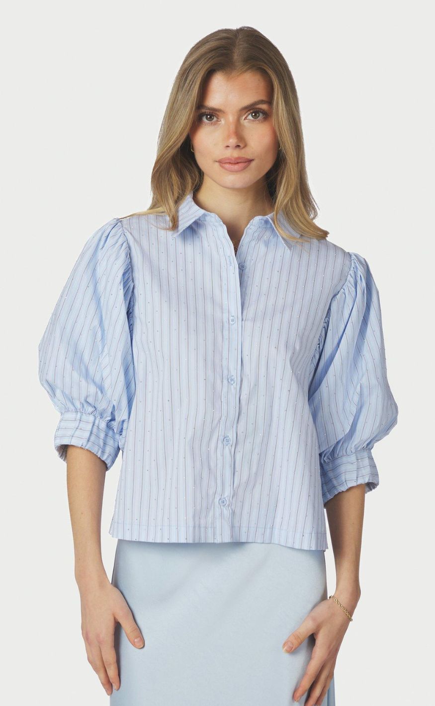 Neo Noir Skjorte - Etta Stripe Stone - Light Blue