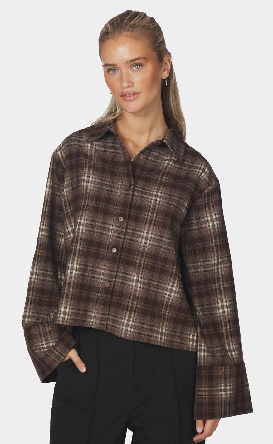 Neo Noir Skjorte - Jaylin Flannel Check - Warm Grey