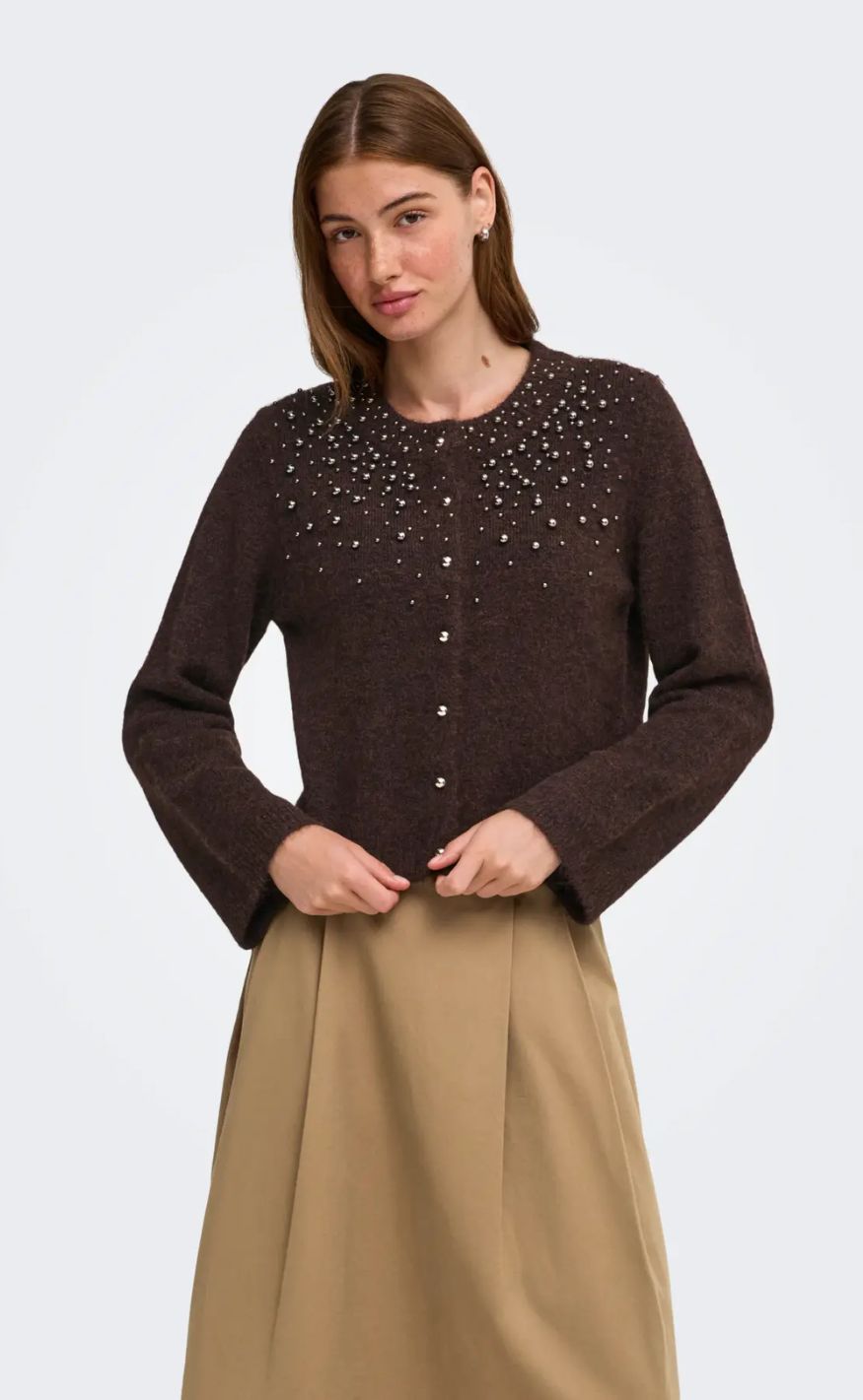 Only Cardigan - Miggie - Coffee Bean Melange/Silver Metal Pearl