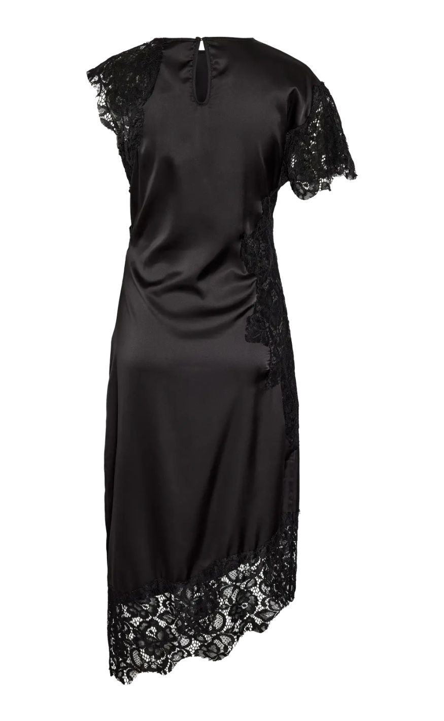 Noisy May Kjole - Wren S/S Satin Lace Long - Black