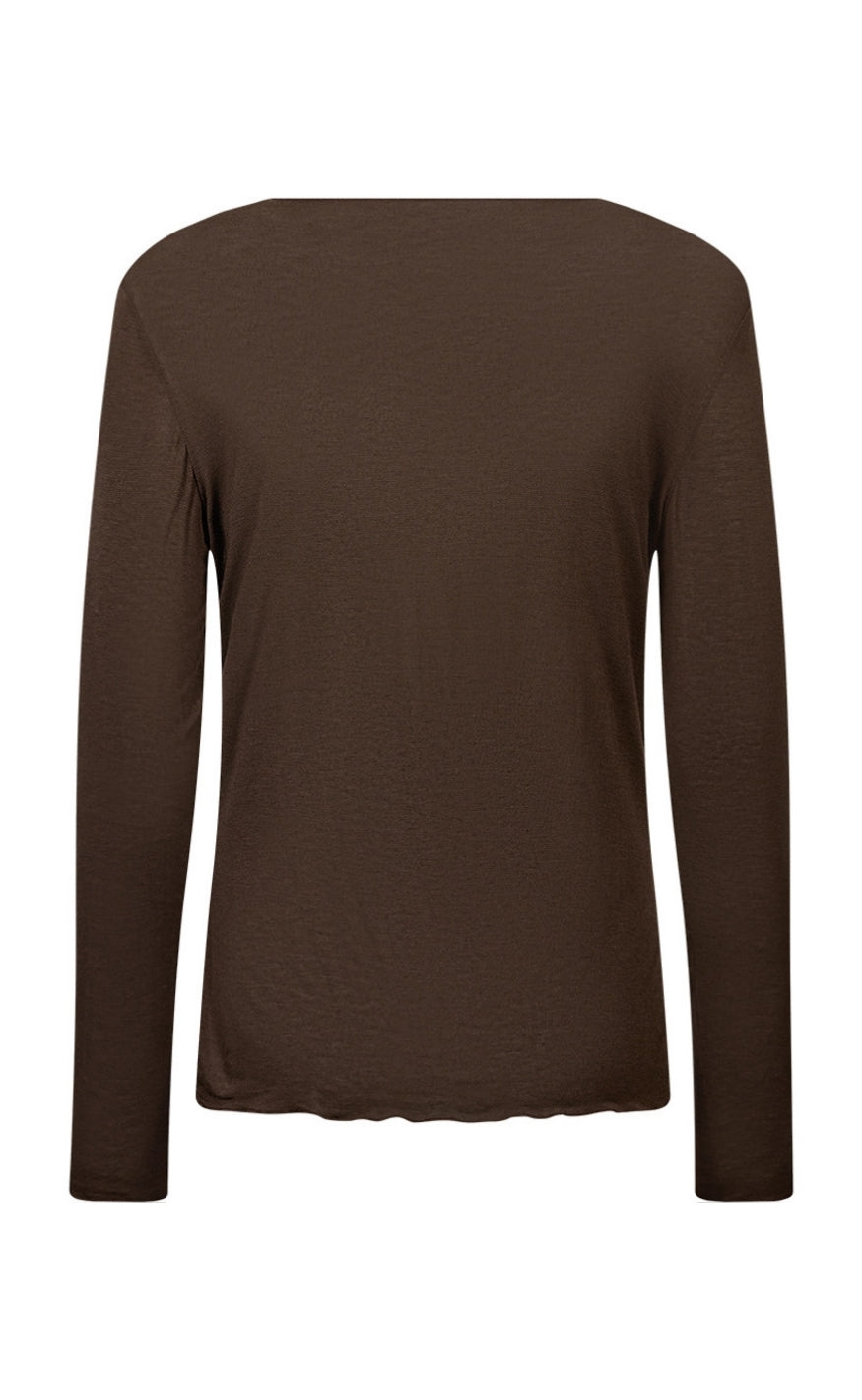 Depeche Bluse - Drew Cashmere O-Neck - Dark Brown