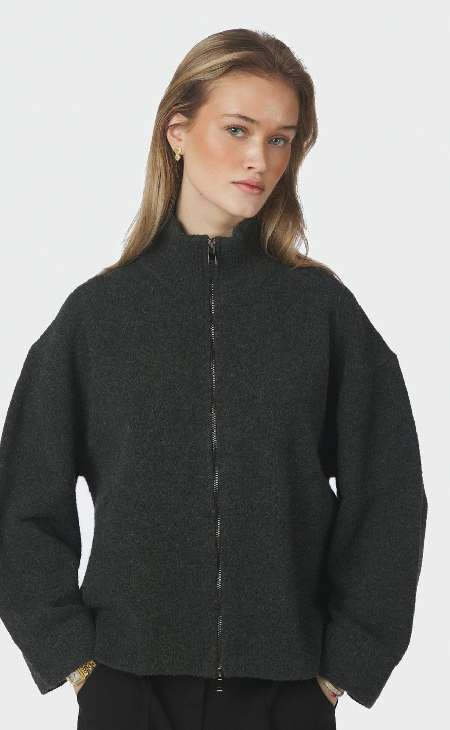 Neo Noir Cardigan - Asley Zip - Antracit