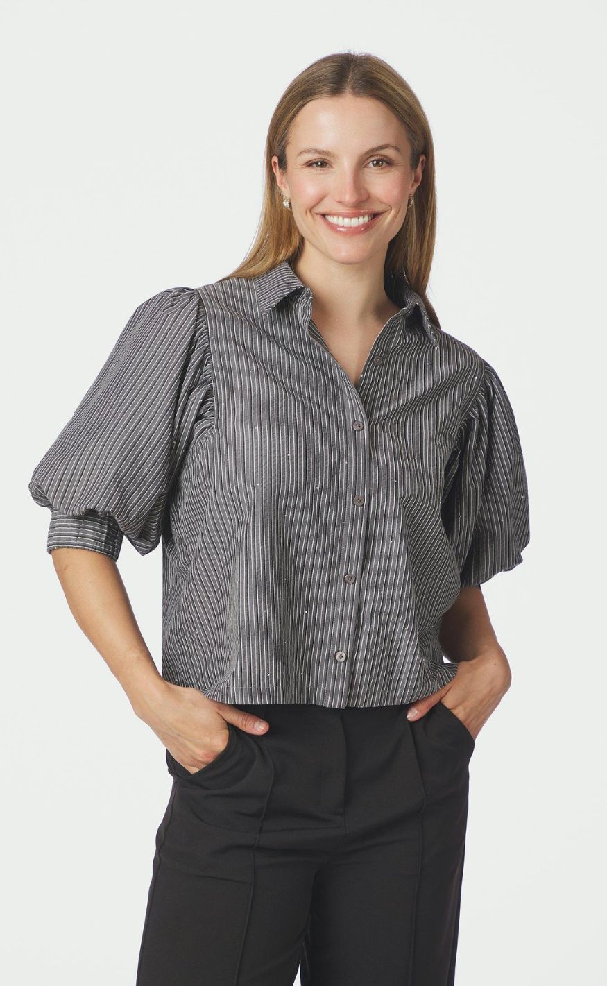 Neo Noir Skjorte - Etta Stripe B - Dark Grey