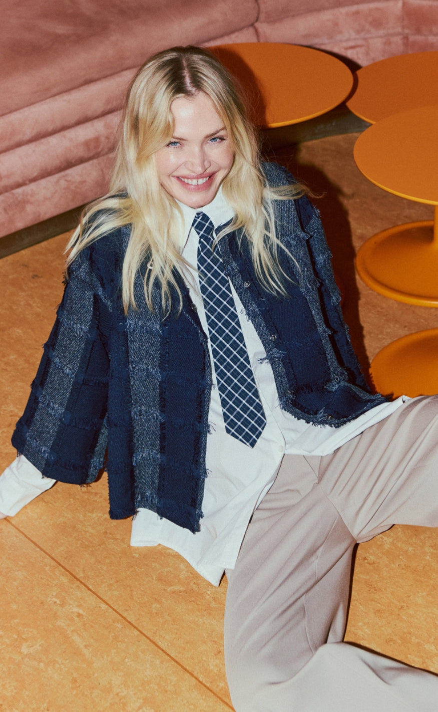 Freequent Skjorte - Fiva - Star Off-white w. Navy Blazer