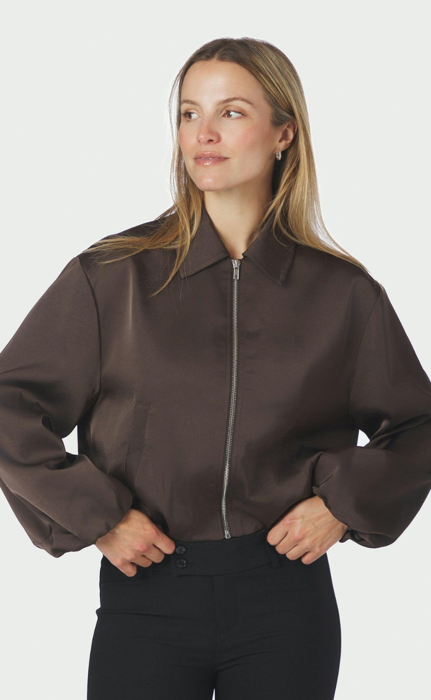 Neo Noir Jakke - Denielle Heavy Sateen - Dark Brown