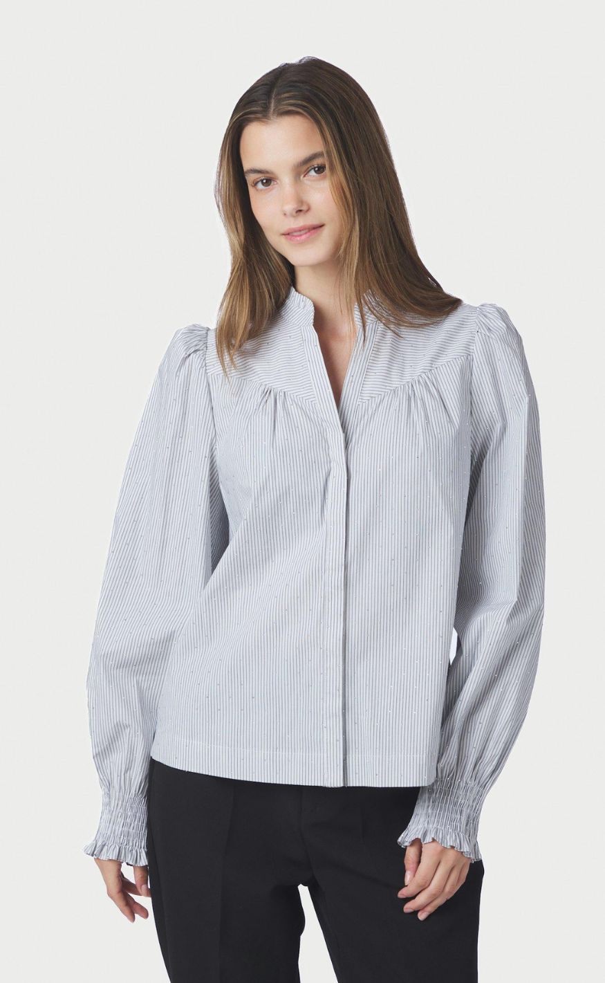 Neo Noir Bluse - Astrida Stripe Stone - White