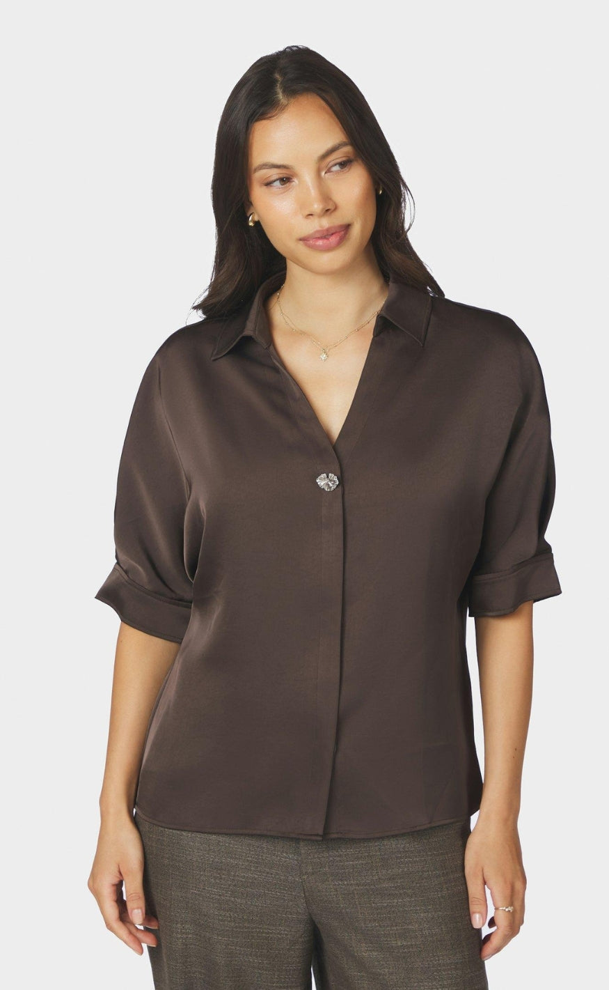 Neo Noir Skjorte - Carm Heavy Sateen - Dark Brown