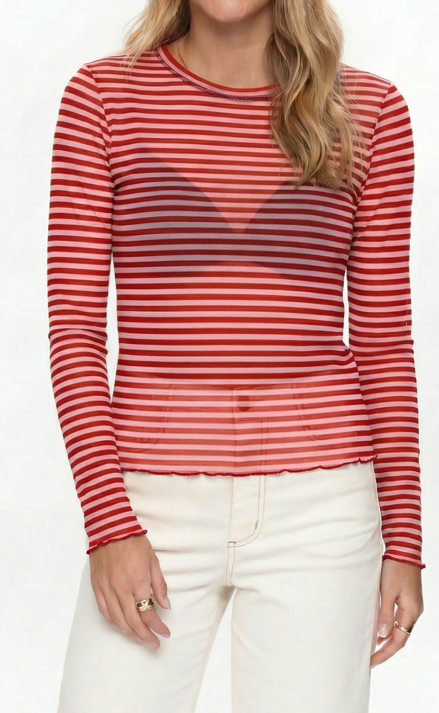 Nümph Bluse - Sine Striped Mesh - Pink Lady