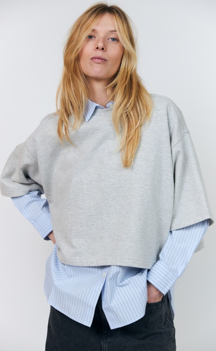 Lollys Laundry Sweatshirt - Dan Boxy - Light Grey Melange