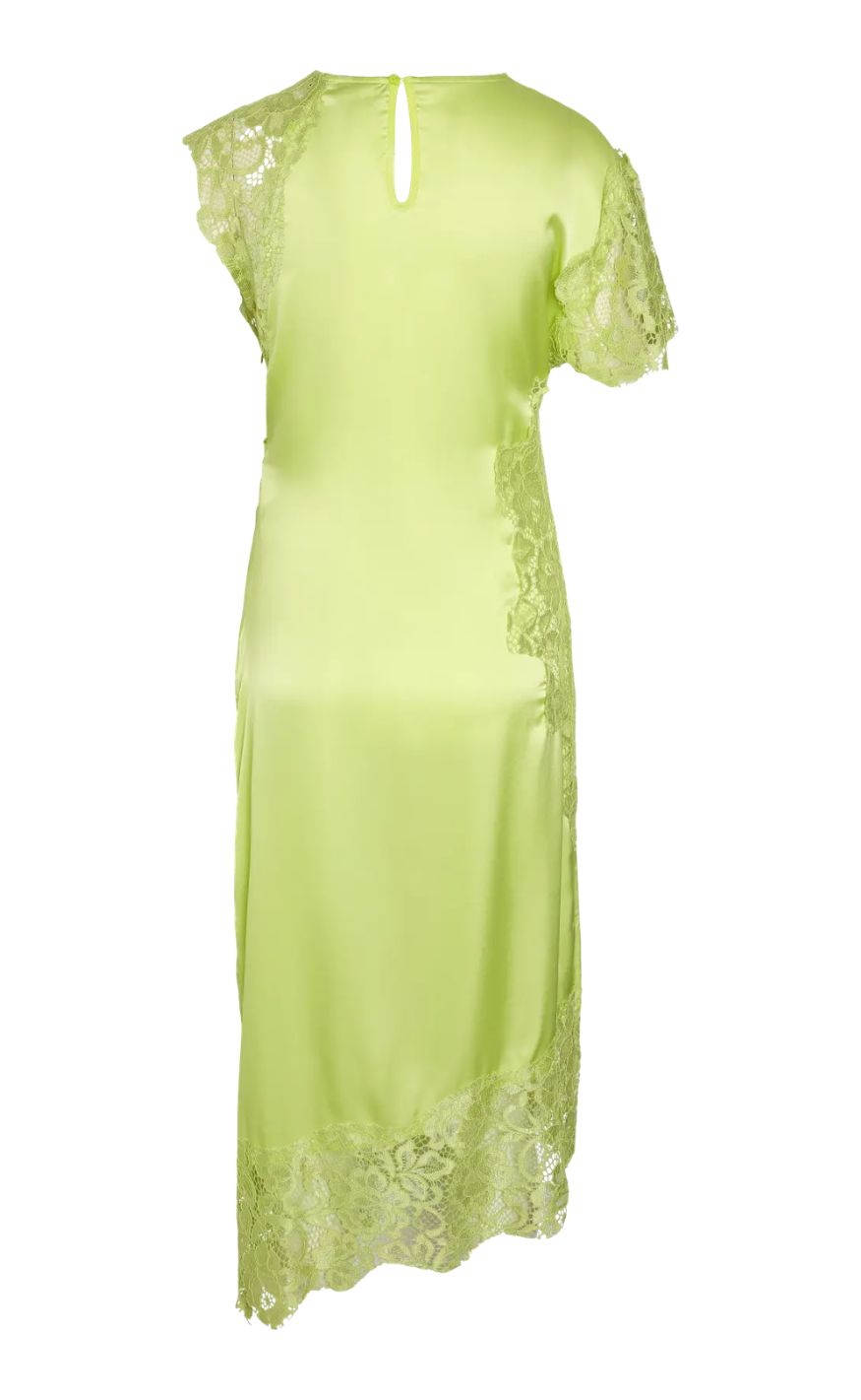 Noisy May Kjole - Wren S/S Satin Lace Long - Daiquiri Green