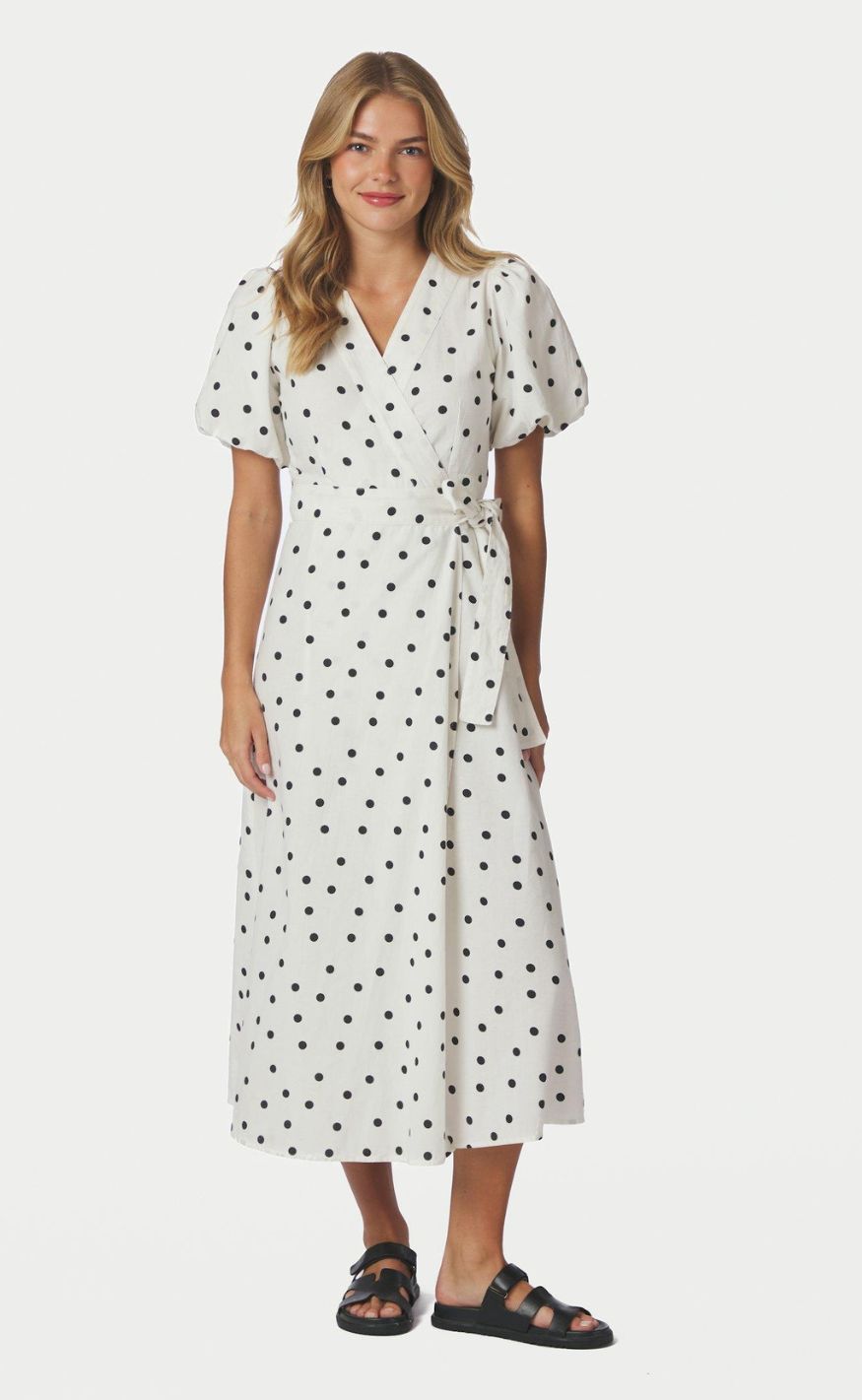 Neo Noir Kjole - Clarine Linen Dot - White