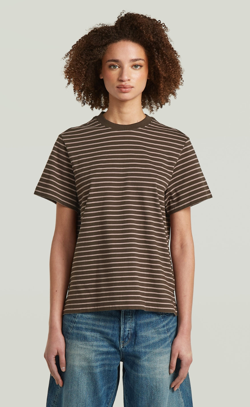 G-STAR T-Shirt - Unit Wmn - Coffee Bean/Twiligt Mauve Stripe