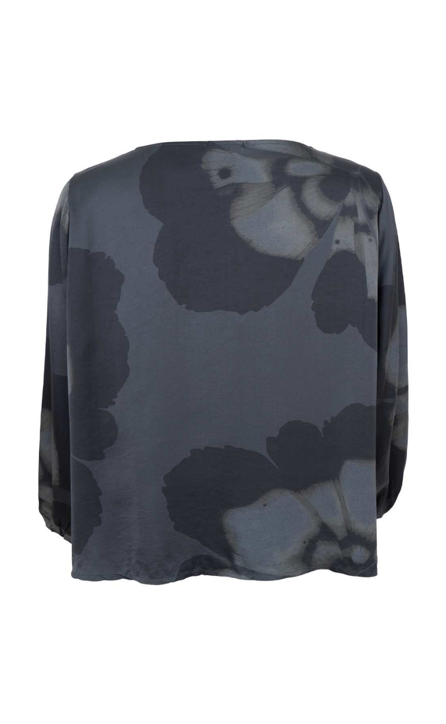 Black Colour Bluse - Tara - Grey Flower