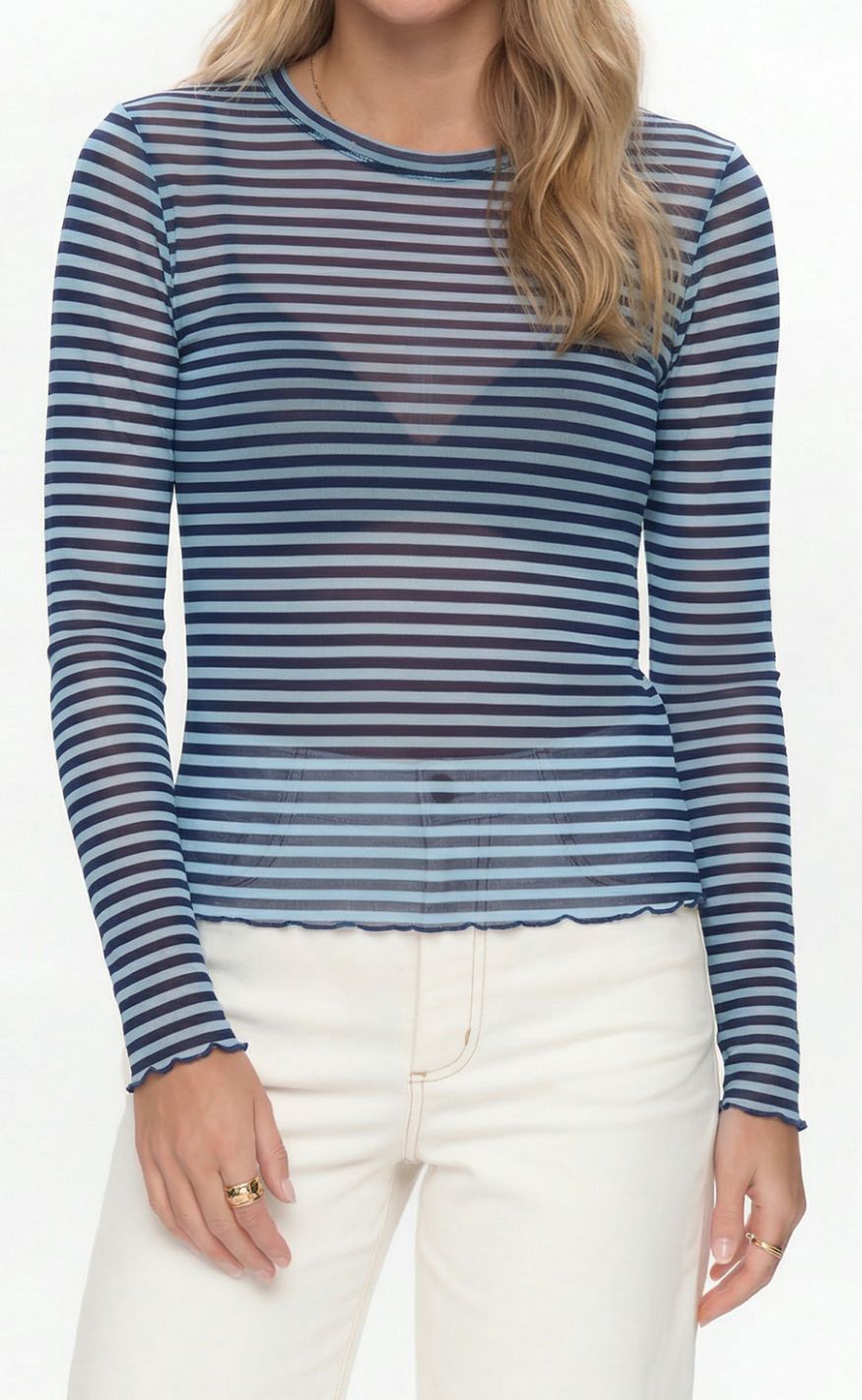 Nümph Bluse - Sine Striped Mesh - Floaty Blue