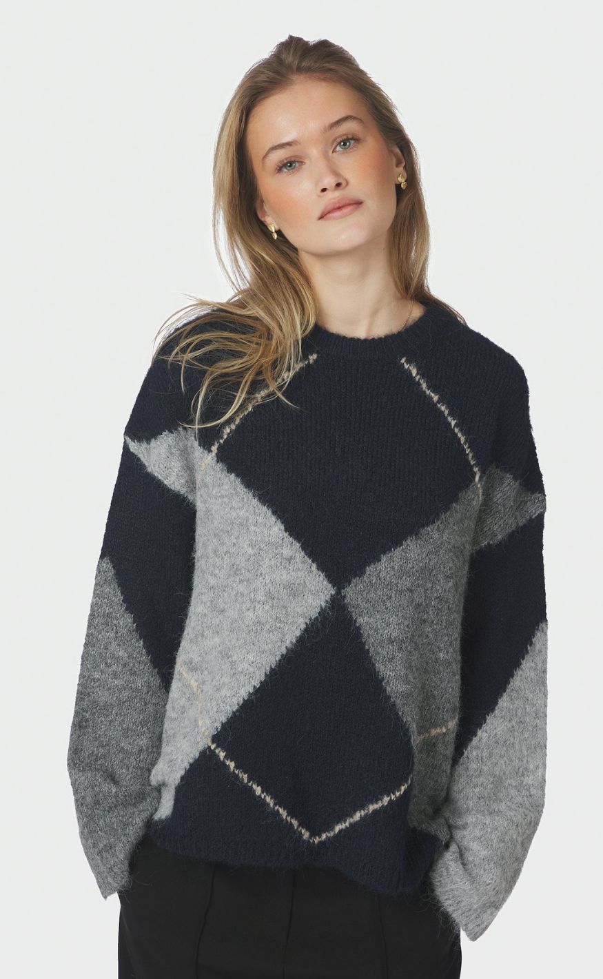 Neo Noir Genser - Inga Check Fluff Knit - Navy
