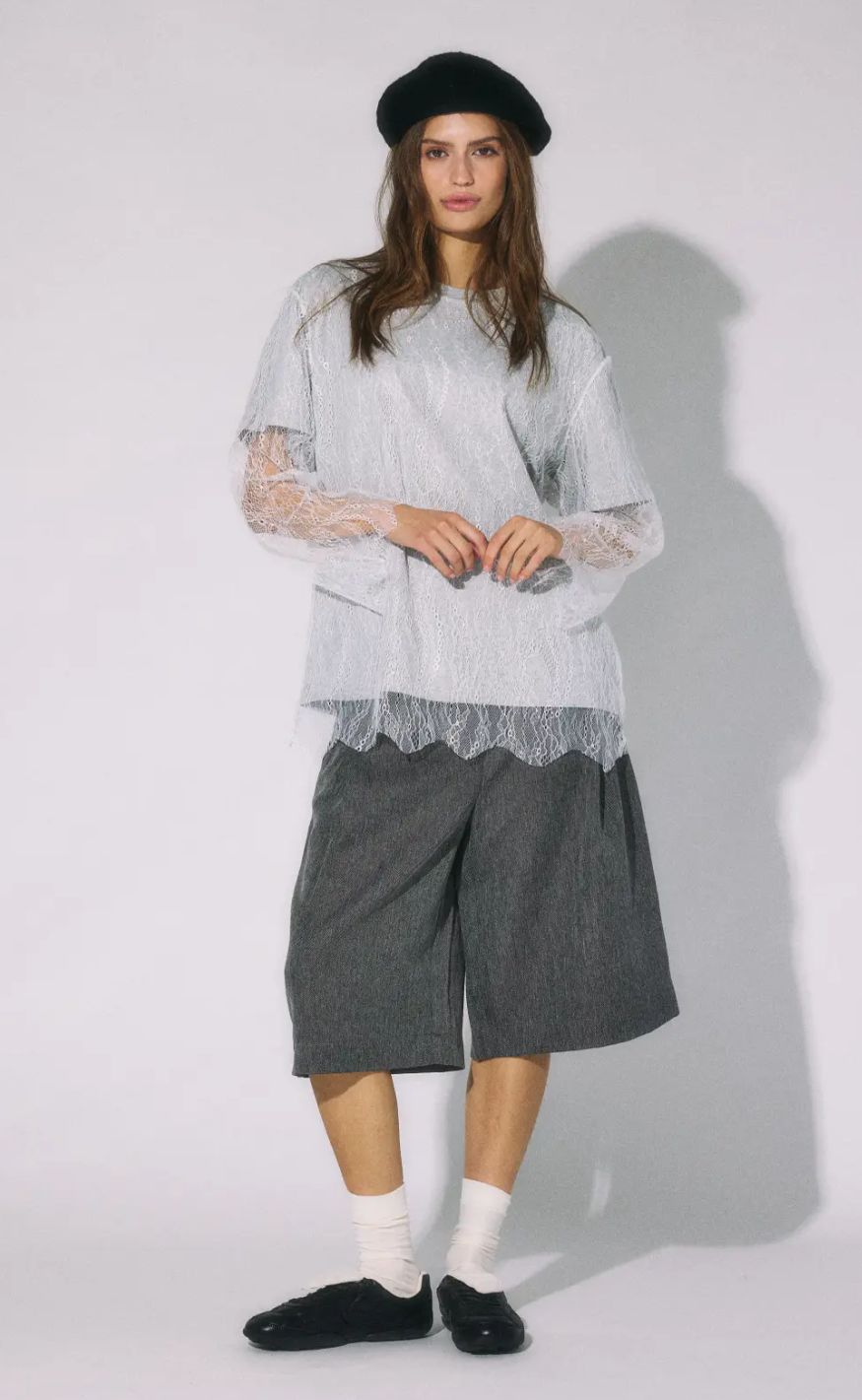 Noisy May Bluse - Bianka - Light Grey Melange/White Lace