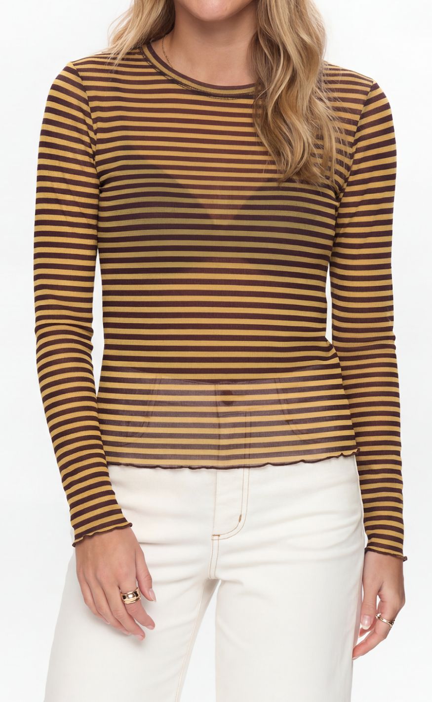 Nümph Bluse - Sine Striped Mesh - Sahara Sun