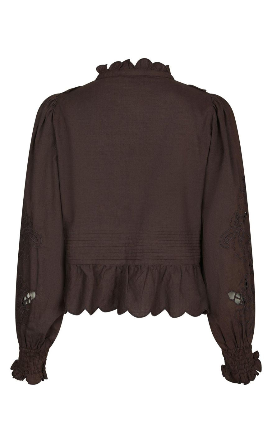 Neo Noir Bluse - Petrine Embroidery - Dark Brown