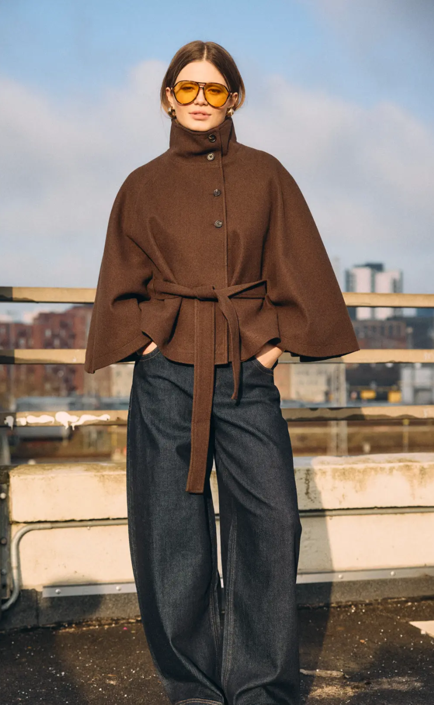 Noisy May Jakke - Lucy Cape - Chocolate Brown Melange