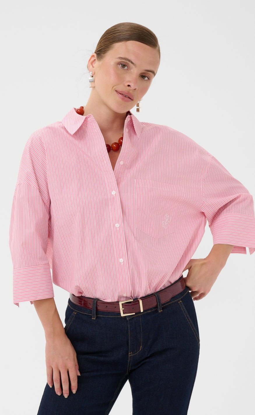 Culture Skjorte - Mimi - Pink/Red Stripe