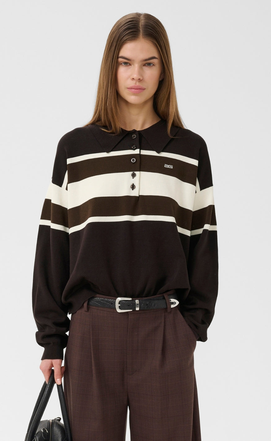 Gestuz Pullover - Silda Polo - Ganache/Slate Black/Egret