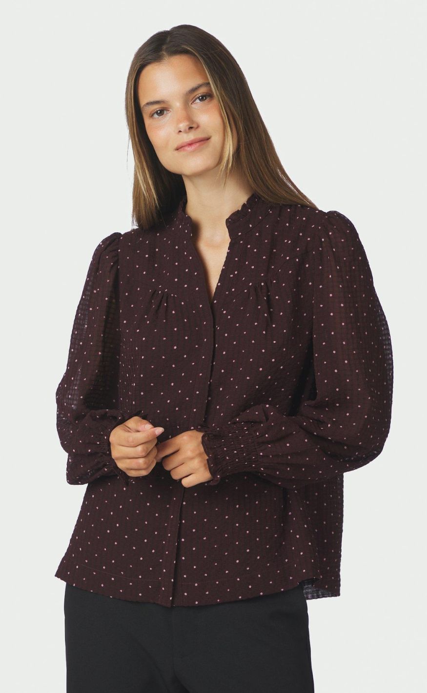 Neo Noir Bluse - Astrida Dotted - Burgundy