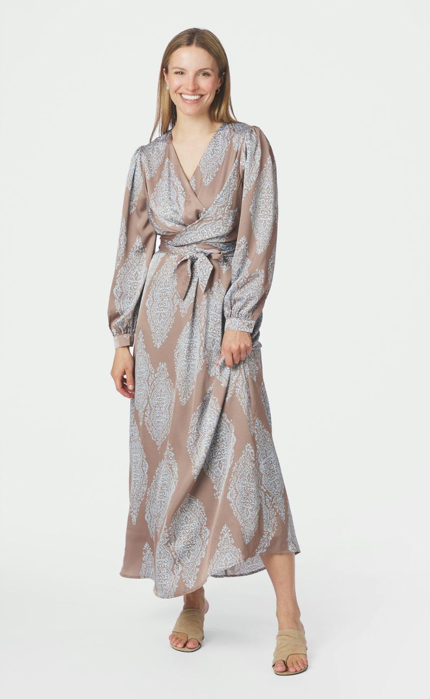 Neo Noir Kjole - Bretti Paisley Drop - Dark Taupe/Light Blue