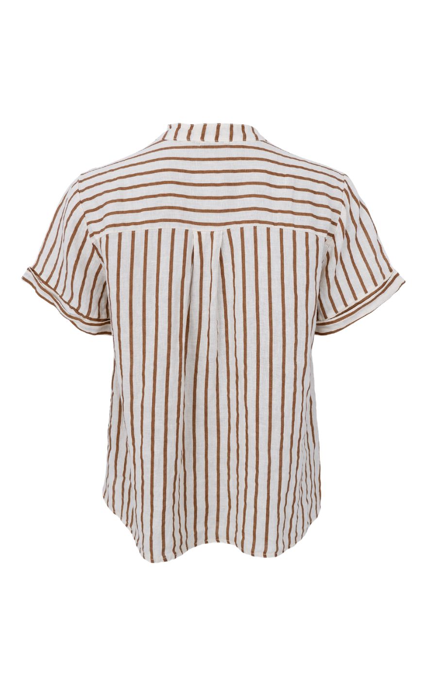 Black Colour Skjorte - Melina SS Linen - Camel Stripe