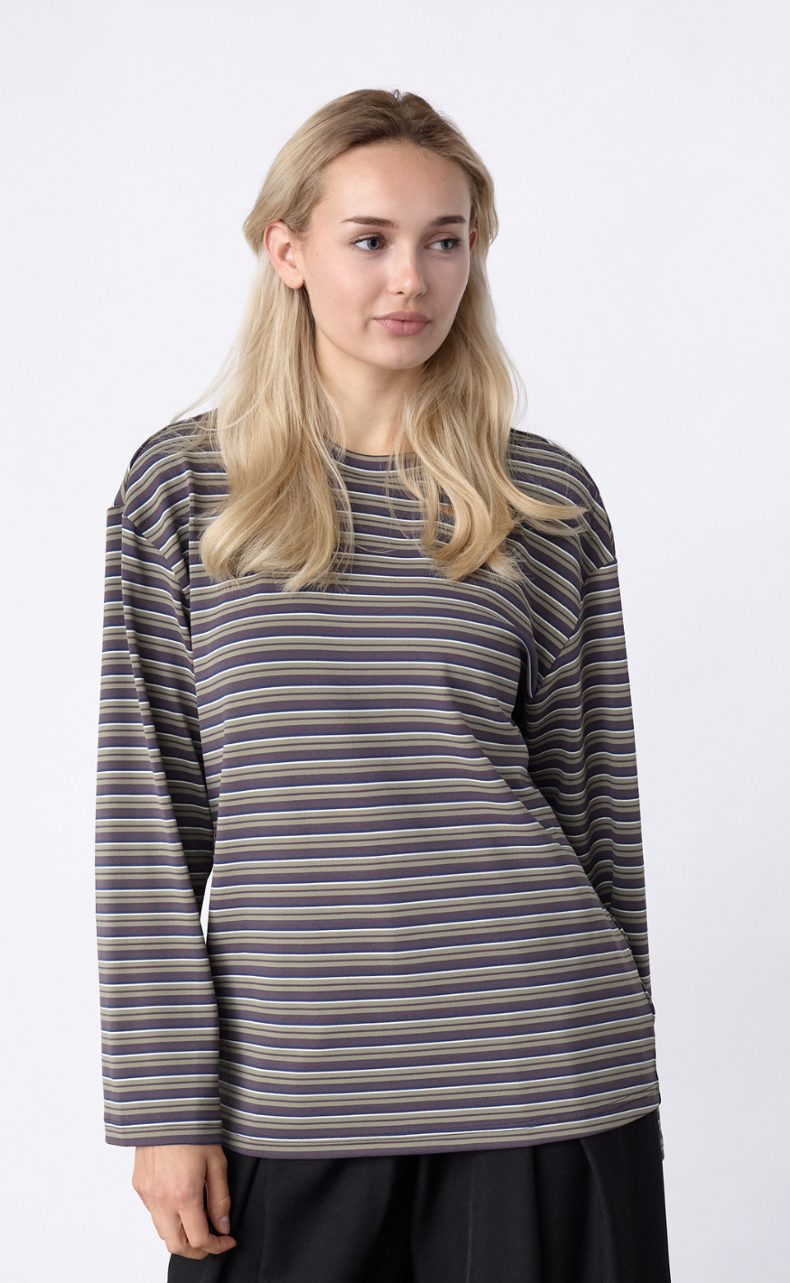 Sisters Point Bluse - ESTHER-LS1 - Berry/Khaki Stripes