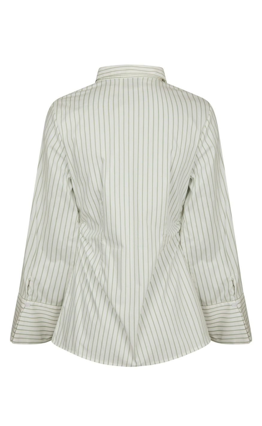 Neo Noir Skjorte - Caroli Stripe - Dusty Green