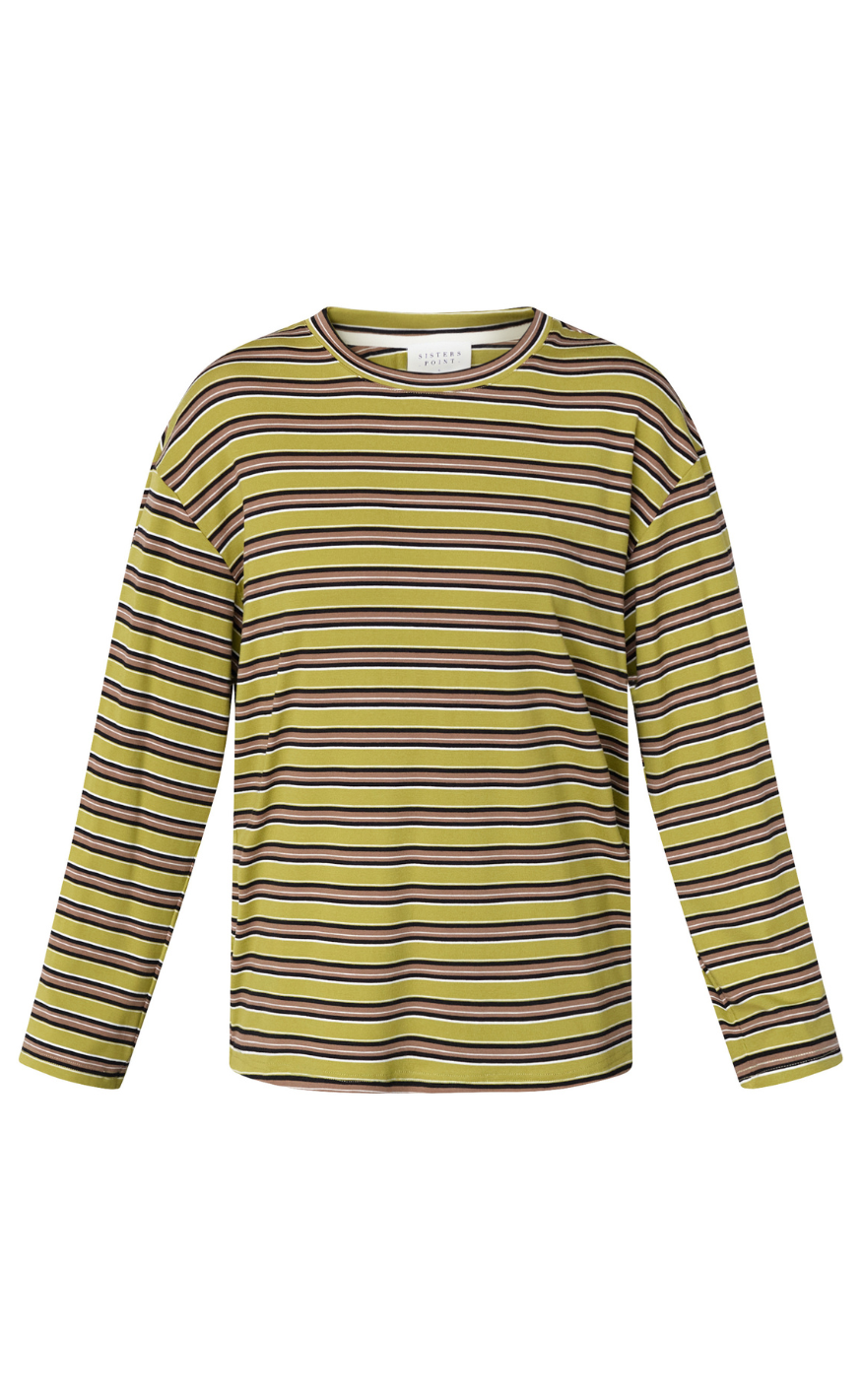 Sisters Point Bluse - ESTHER-LS2 - Moss/Brown Stripes