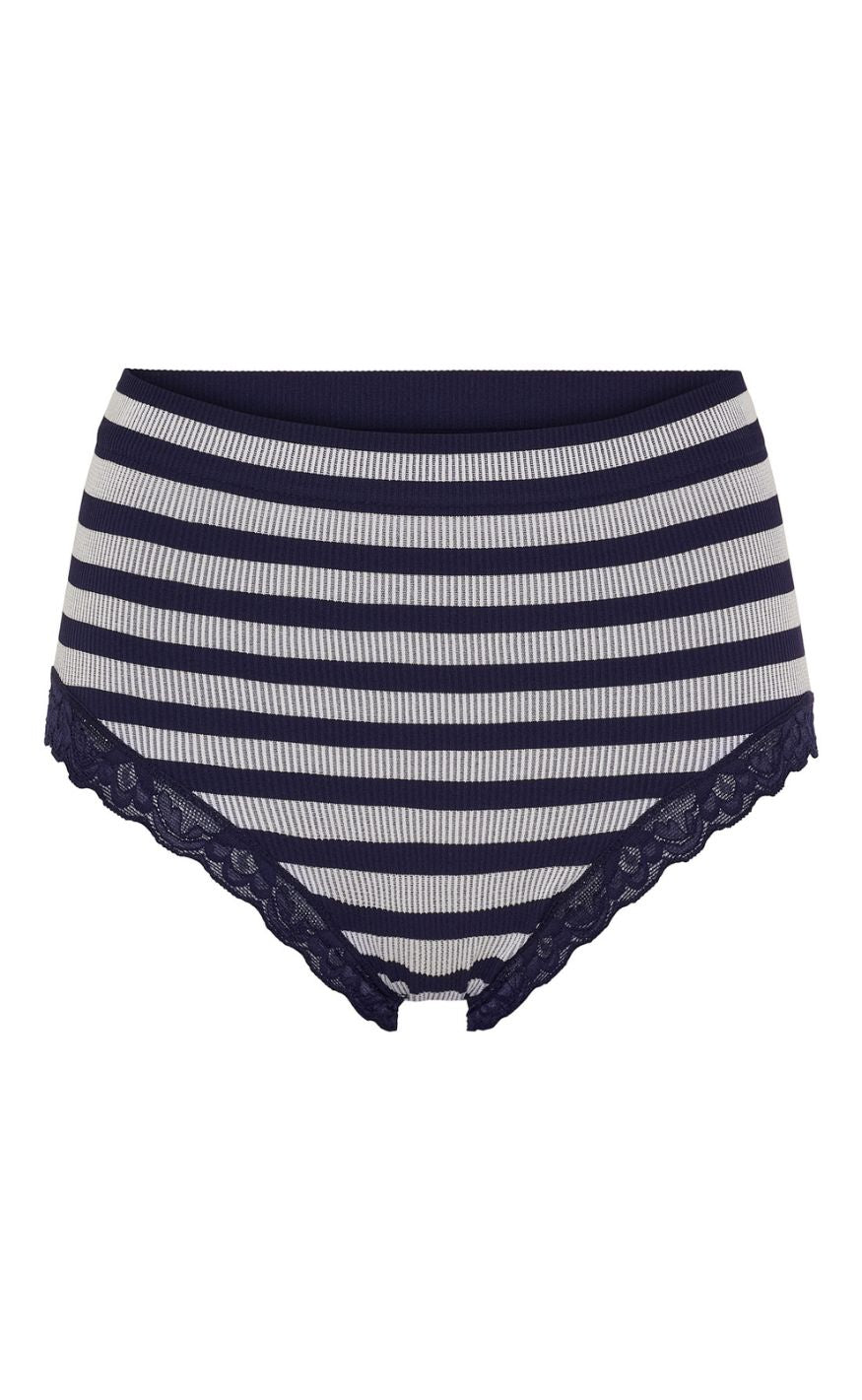 Tim & Simonsen Truse - Isa Stripe Rib Midi Lace - Blu/Bianco