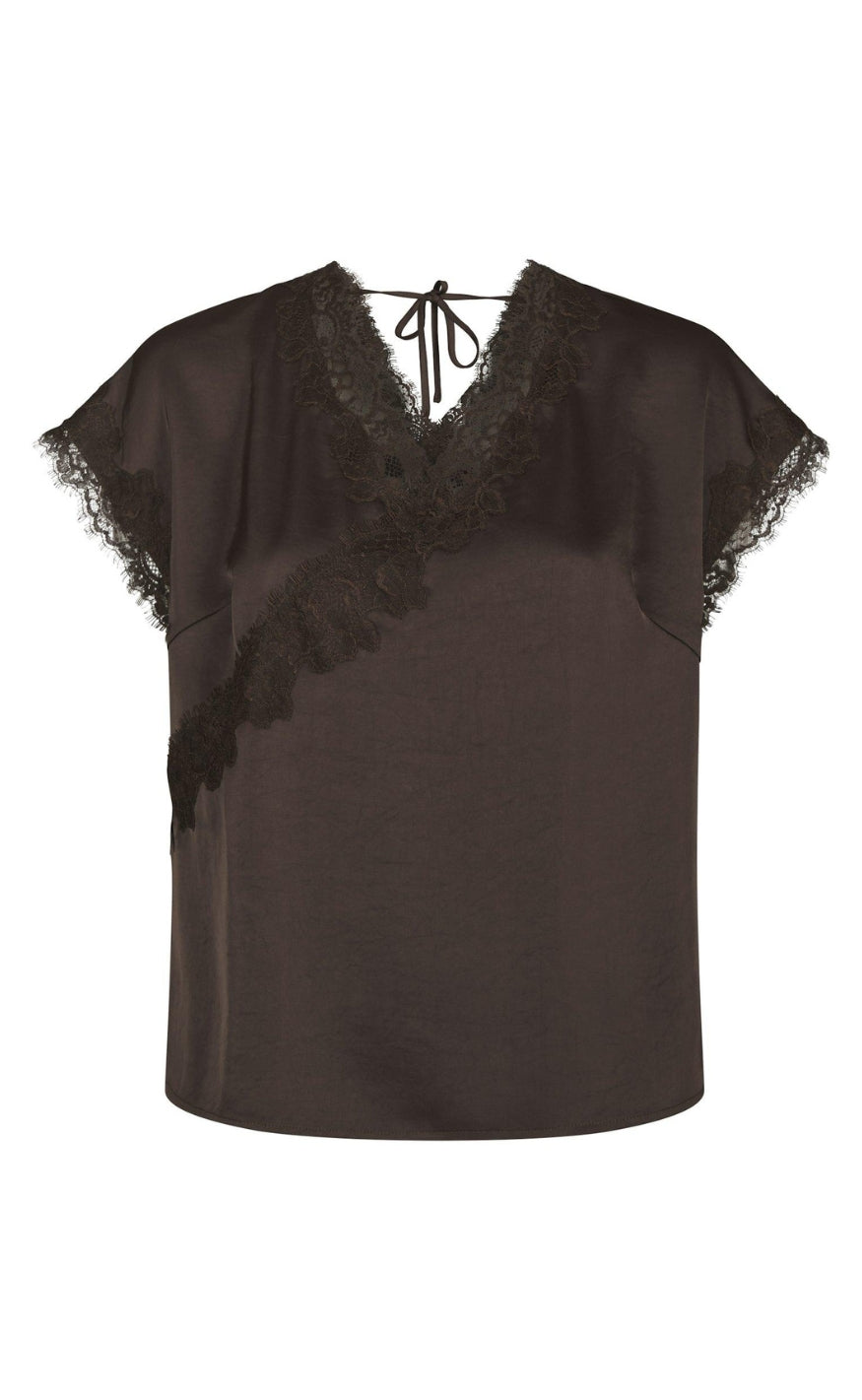 Neo Noir Bluse - Benera Heavy Sateen Lace - Dark Brown