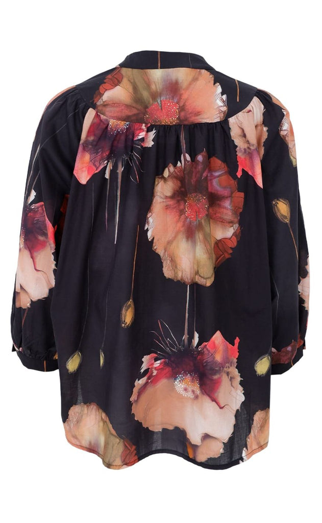 Black Colour Bluse - Celine - Black Flower