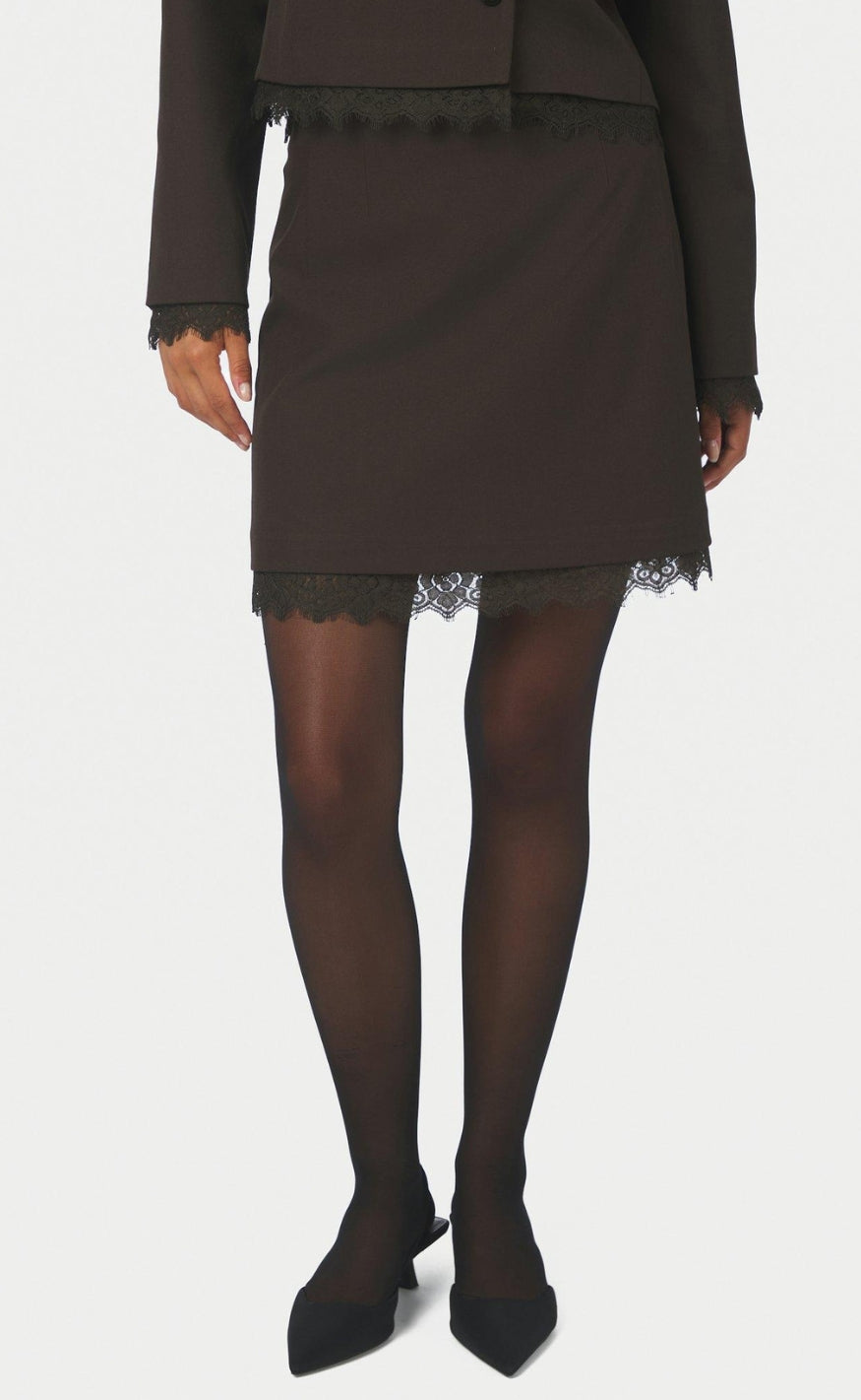 Neo Noir Skjørt - Brigitte Structure Lace - Dark Brown