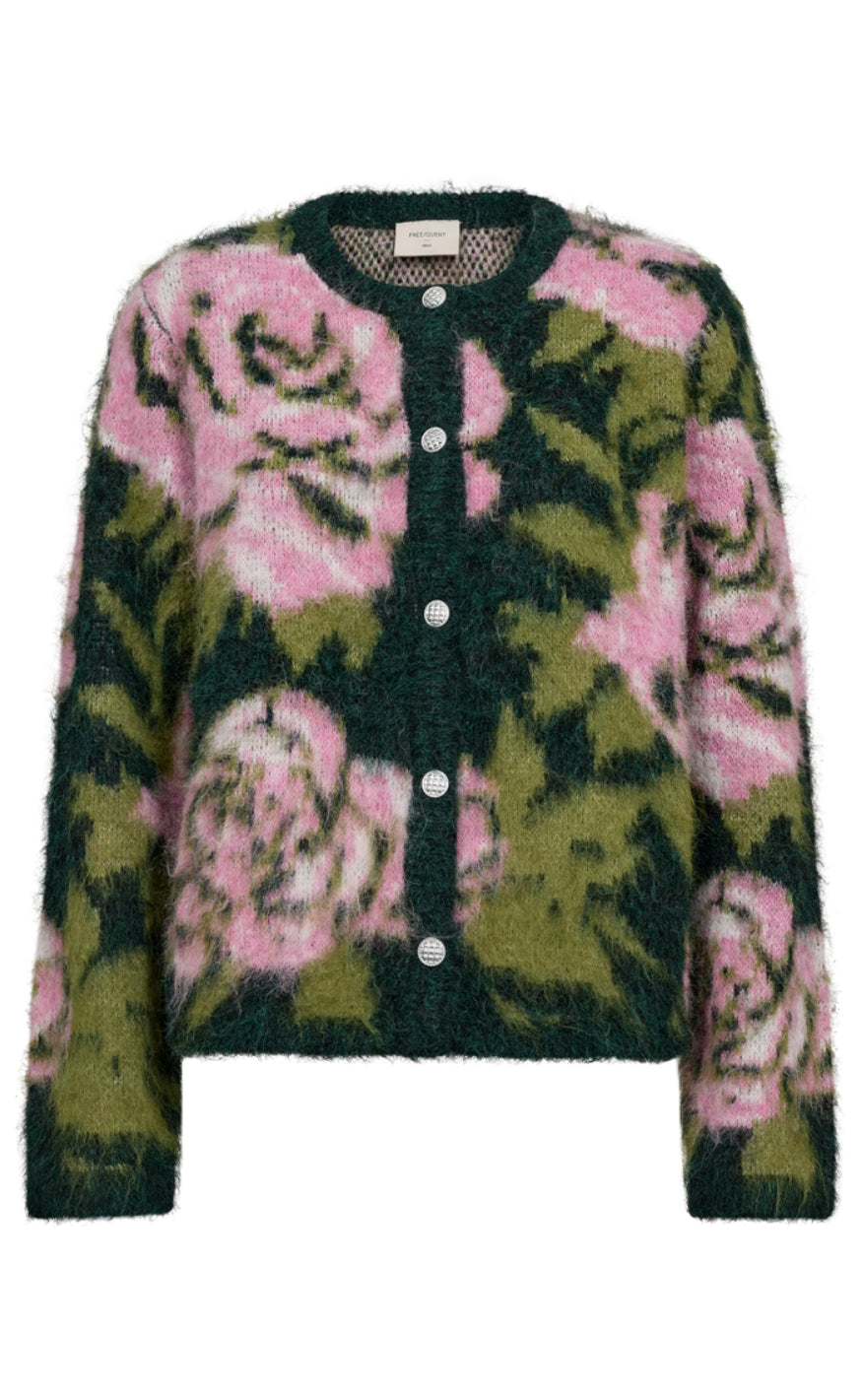 Freequent Cardigan - Lippi - Deep Forest Mel w. f. Pink Mel.