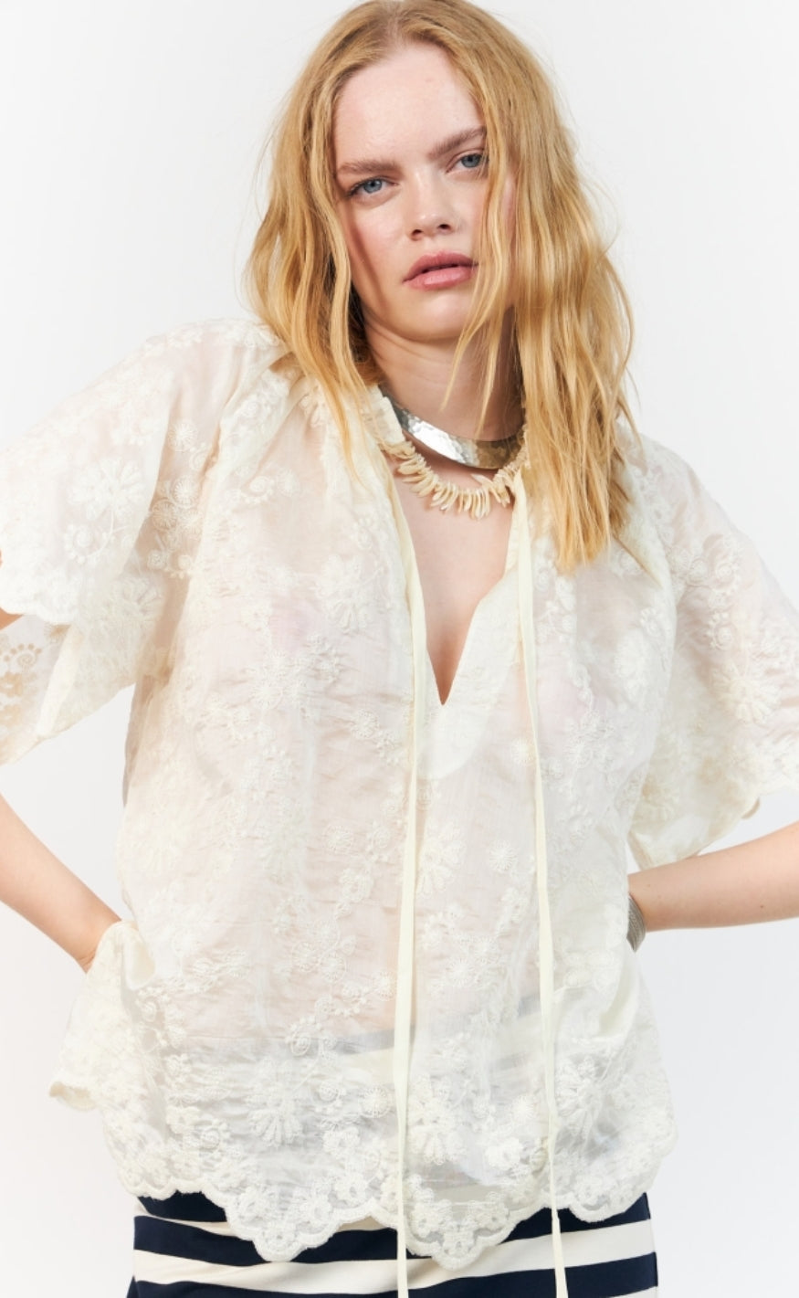 Lollys Laundry Bluse - Kali SS - 02 Creme