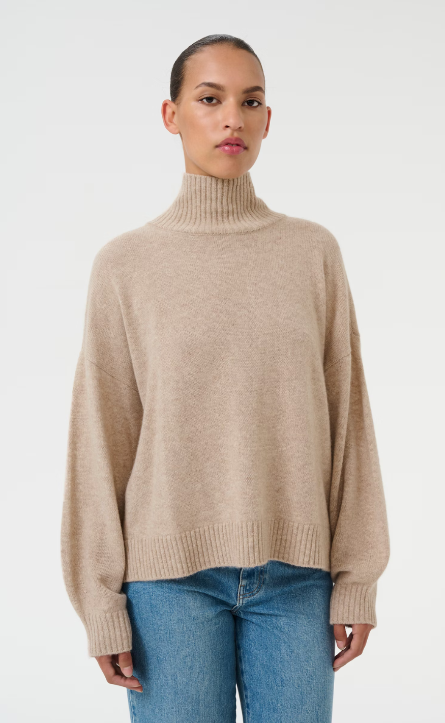 Gestuz Pullover - Casia High Neck - Light Weight Beige Melange