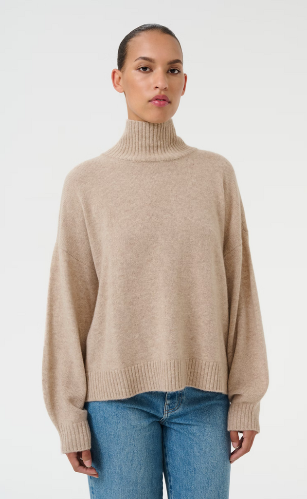 Gestuz Pullover - Casia High Neck - Light Weight Beige Melange