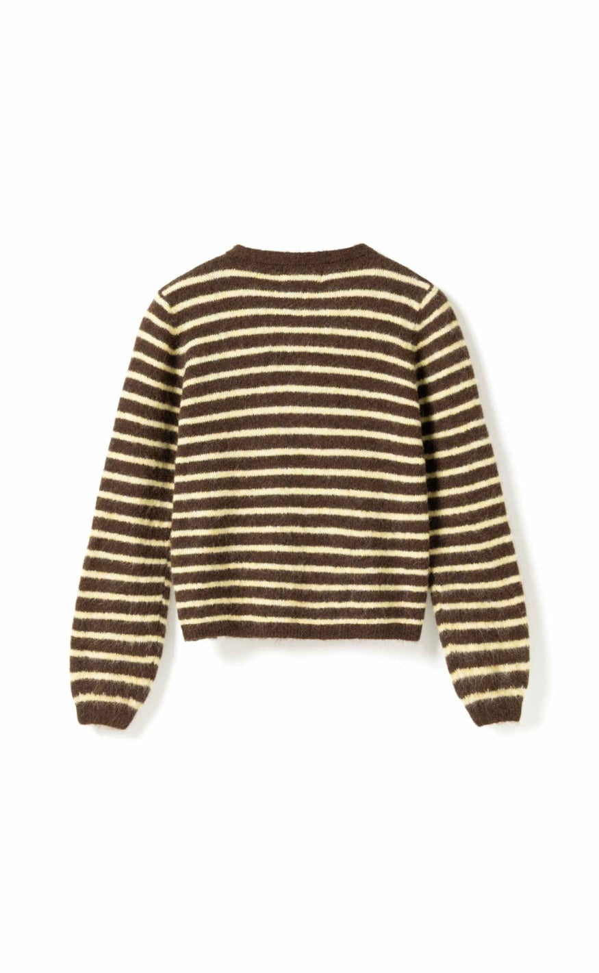 Noella Cardigan - N-Mertice Knit - Brown Yellow Stripe